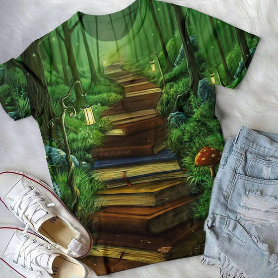 Knowledge Leads You To The Top Book Road in Green Forest Night