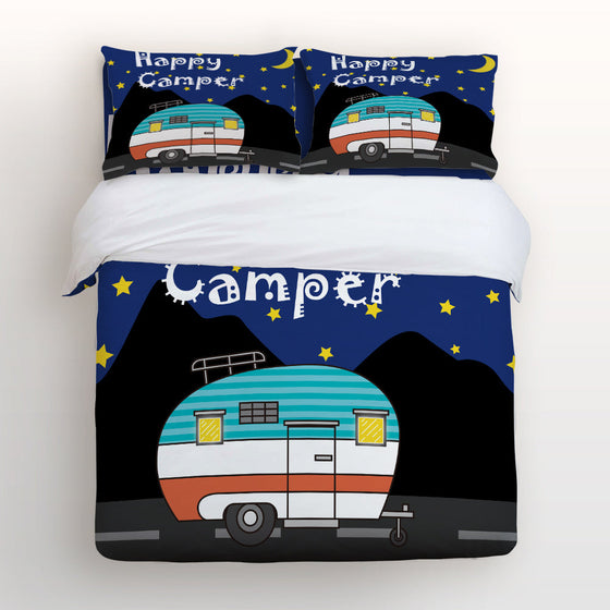 Happy Camper Camping Retro Caravan Pattern Bedding Set