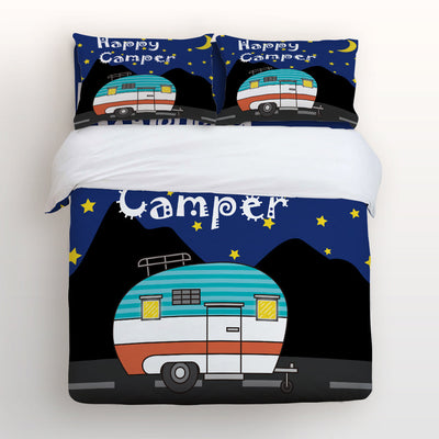 Happy Camper Camping Retro Caravan Pattern Bedding Set