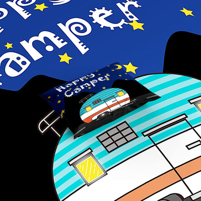 Happy Camper Camping Retro Caravan Pattern Bedding Set