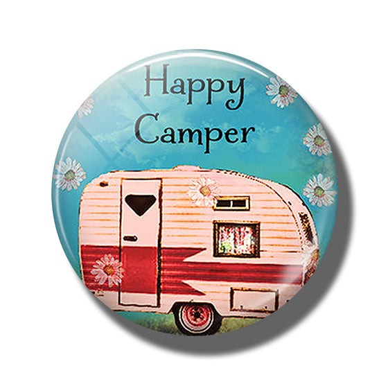 Happy Camper Cartoon fridge magnet Lovely Glass Camping Trip Sticker
