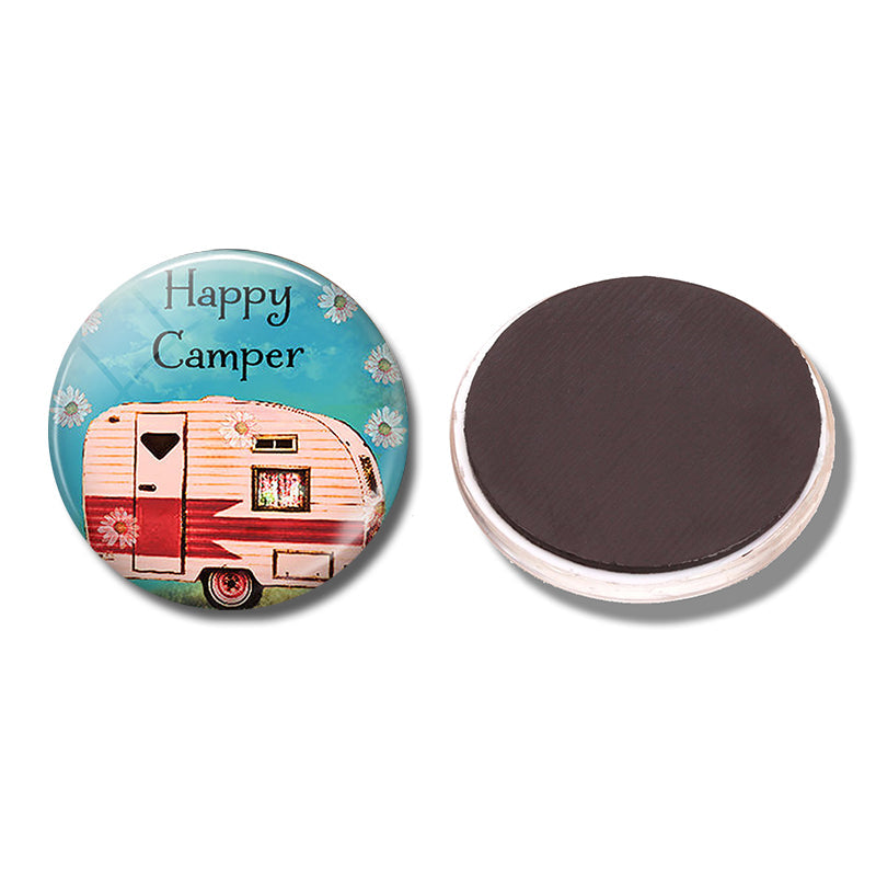 Happy Camper Cartoon fridge magnet Lovely Glass Camping Trip Sticker