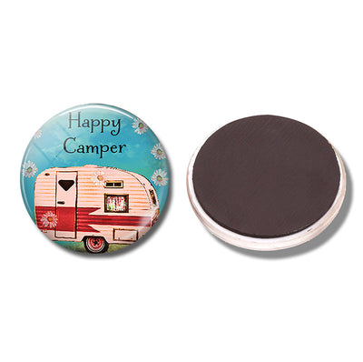 Happy Camper Cartoon fridge magnet Lovely Glass Camping Trip Sticker
