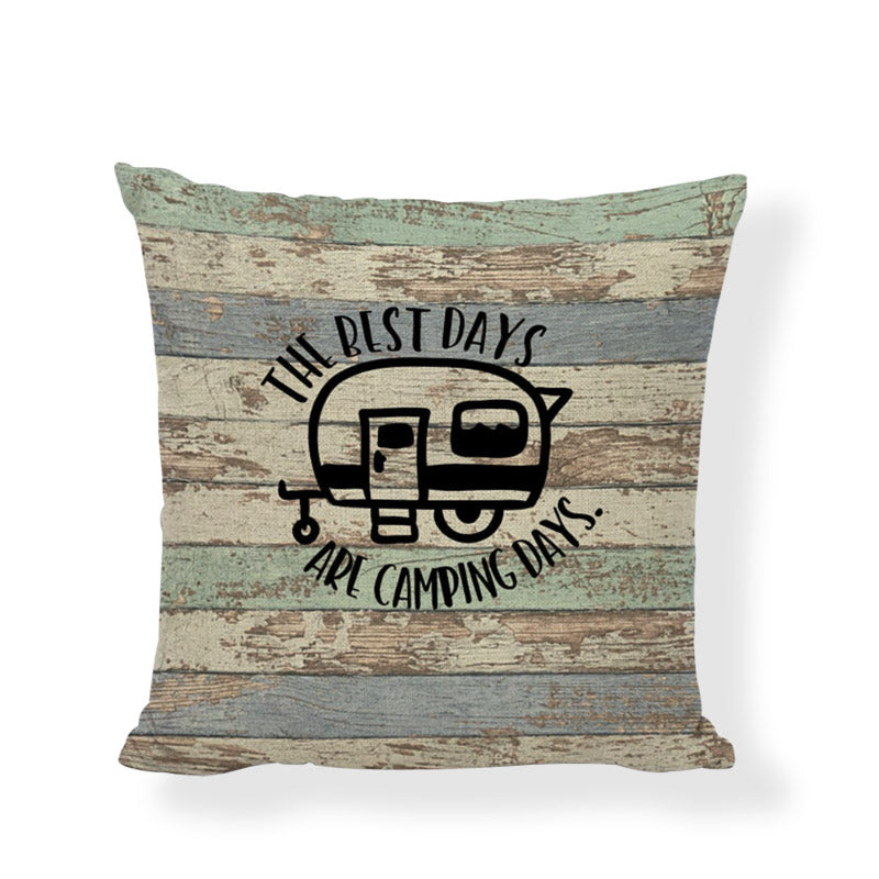 Happy Camping Happy Camper Cushion Cover Linen Throw Pillowcase