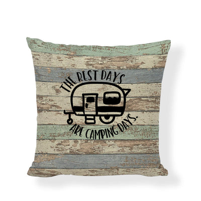 Happy Camping Happy Camper Cushion Cover Linen Throw Pillowcase
