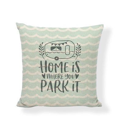 Happy Camping Happy Camper Cushion Cover Linen Throw Pillowcase