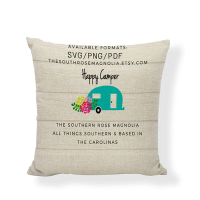 Happy Camping Happy Camper Cushion Cover Linen Throw Pillowcase