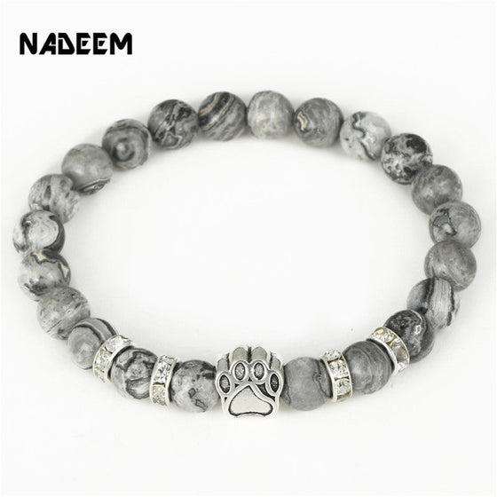 Natural Stone Mala Bead Yoga  Paw 8mm Elastic Rope Bead Bracelet