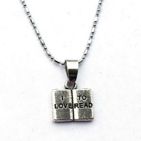 I Love To Read Engraved Book Charm Chain Necklace Library Reading Book Lover