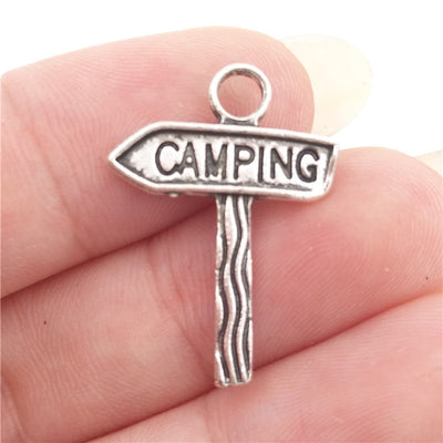 30pcs/set Antique Silver Plated Camping Charms Collection Camper Trailer Camp Rocks Lantern Fire Grill Road Sign DIY Pendant