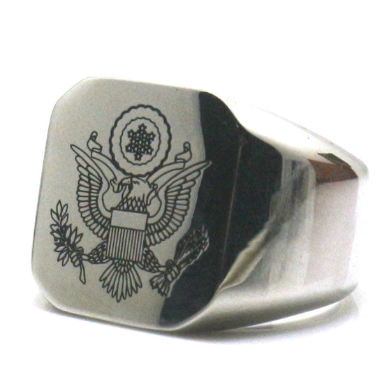 Mens 316L Stainless Steel USA Army Eagle Newest Polishing Silver Ring
