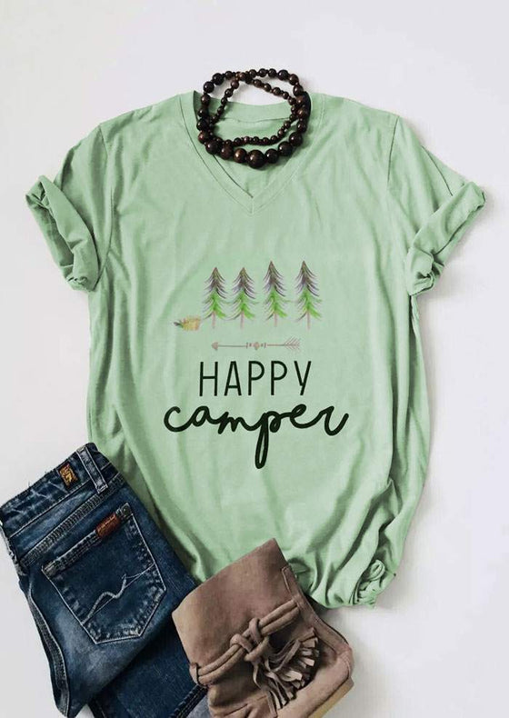 Happy Camper T-Shirt Casual Light Green Shirt
