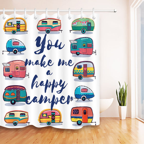 Camping Curtain You Make Me Happy Camper Cartoon Waterproof Bathroom Shower Curtain Polyester Fabric Bathroom Curtain & 12 Hooks