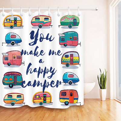 Camping Curtain You Make Me Happy Camper Cartoon Waterproof Bathroom Shower Curtain Polyester Fabric Bathroom Curtain & 12 Hooks