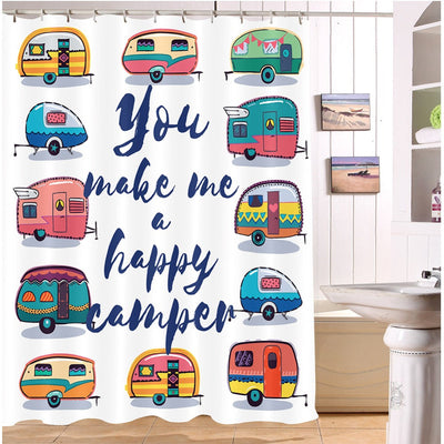Camping Curtain You Make Me Happy Camper Cartoon Waterproof Bathroom Shower Curtain Polyester Fabric Bathroom Curtain & 12 Hooks