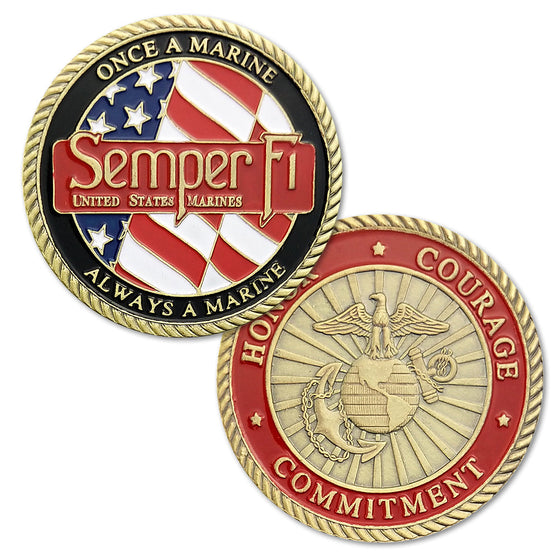 US Marine Corps Challenge Coins Semper Fidelis Once A Marine Always A Marine Honor Courage Commitment USMC Military Coin
