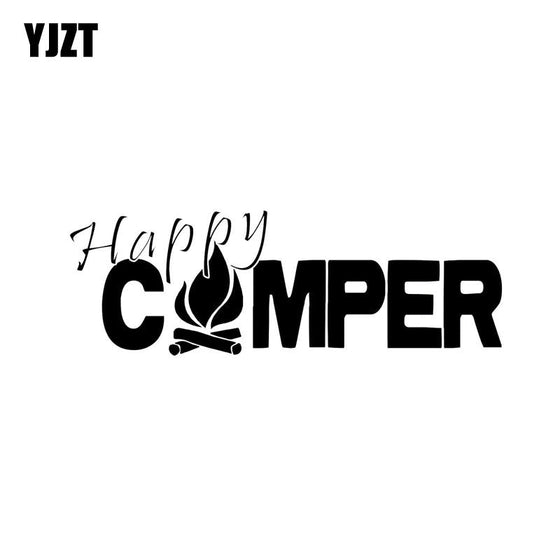 20X6.9CM HAPPY CAMPER Fire Camp Outdoors Bumper Sticker Car Decal