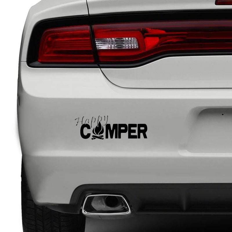 20X6.9CM HAPPY CAMPER Fire Camp Outdoors Bumper Sticker Car Decal
