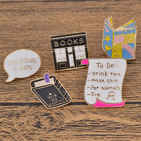 5 Pcs Pop Enamel Brooch Pin Book Bookstore Collar Pins