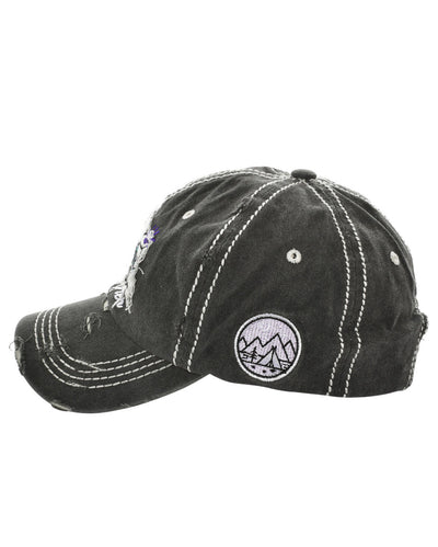 HAPPY CAMPER Cap Blue Embroidery Distressed Hat