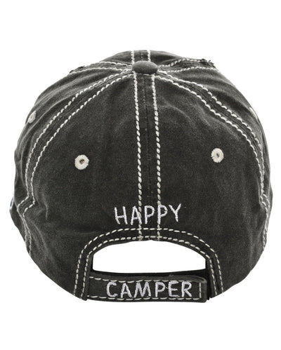 HAPPY CAMPER Cap Blue Embroidery Distressed Hat