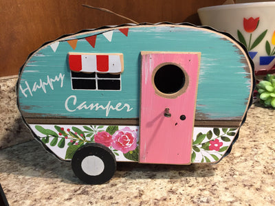 Tin Roof Pink Door HAPPY CAMPER Country Travel Trailer Birdhouse-Bird House