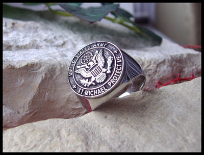 FREE SHIPPING US ARMY SEAL CREST SAINT MICHAEL PROTECT ME RING