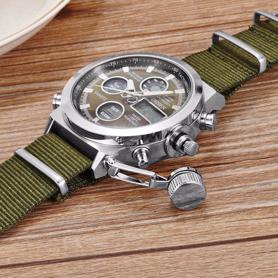 Military Army Green Analog Digital Quartz Nylon Canvas Wrist Watch Sport US