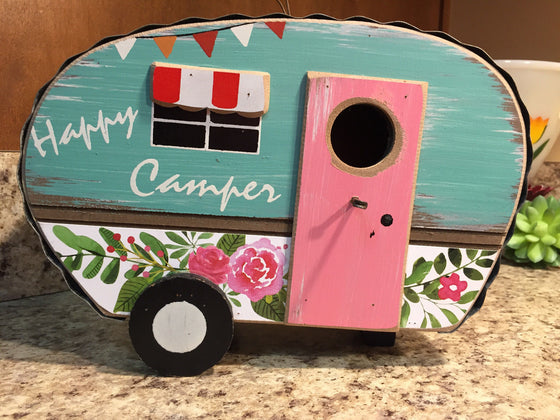 Tin Roof Pink Door HAPPY CAMPER Country Travel Trailer Birdhouse-Bird House
