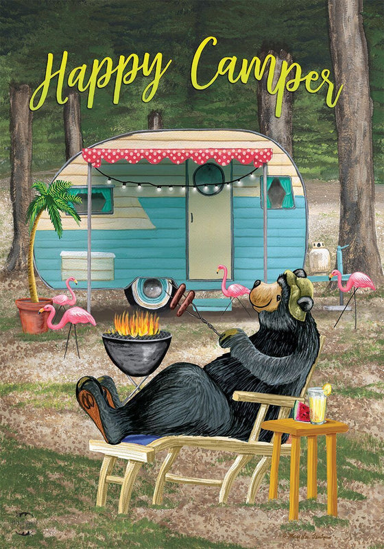Happy Camper Bear Summer Garden Flag Outdoors 12.5" x 18"