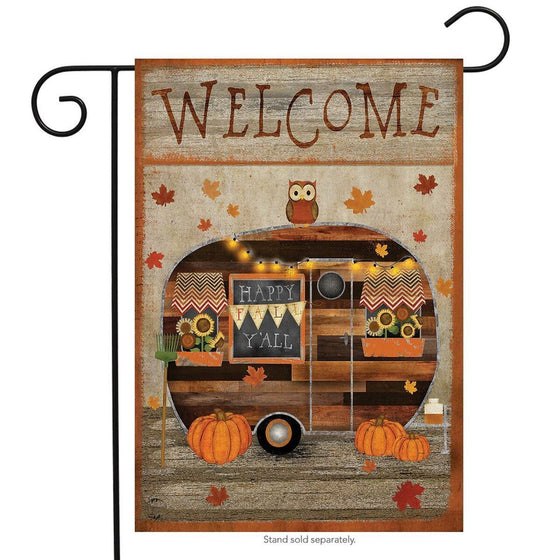 Fall Camper Primitive Garden Flag Welcome Autumn 12.5" x 18"