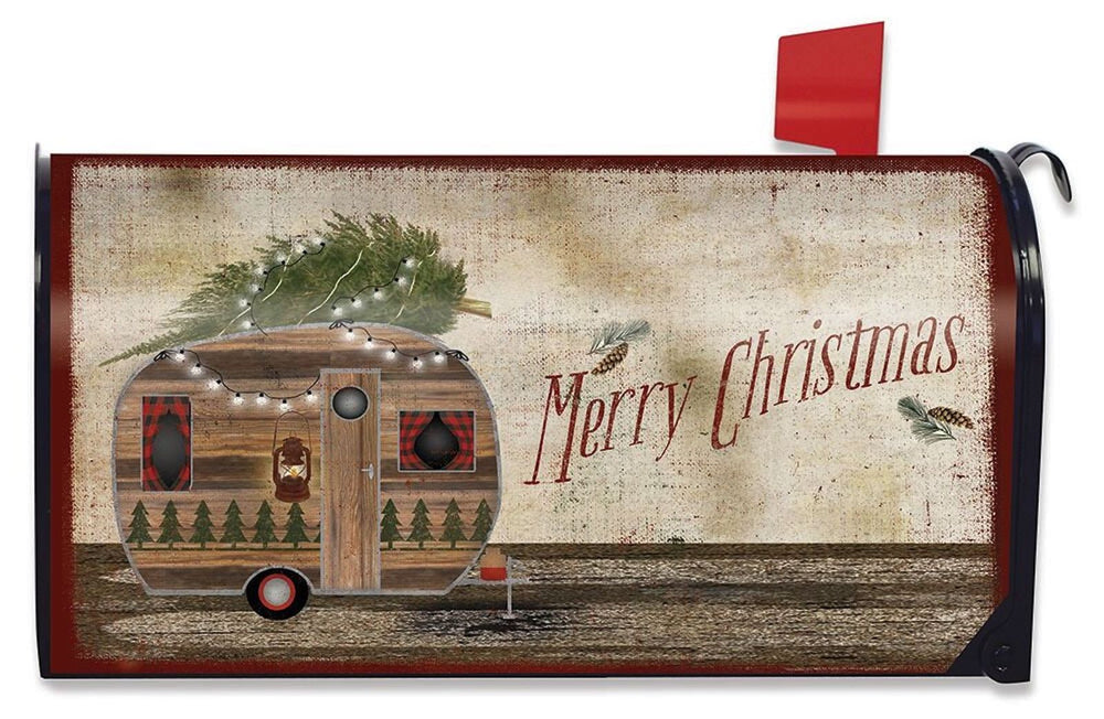 EXPRESS SHIPPING - Merry Christmas Camper Magnetic Mailbox Cover Primitive Holiday Standard