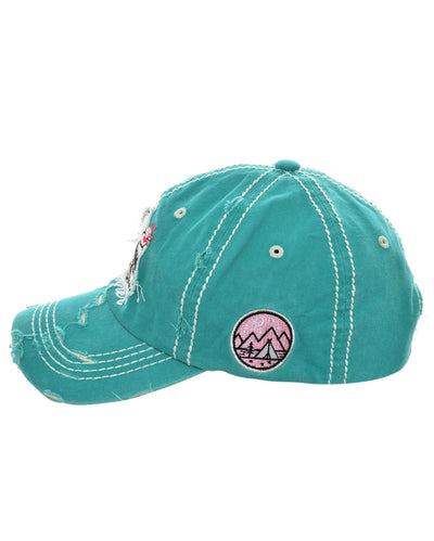 HAPPY CAMPER Cap Blue Embroidery Distressed Hat