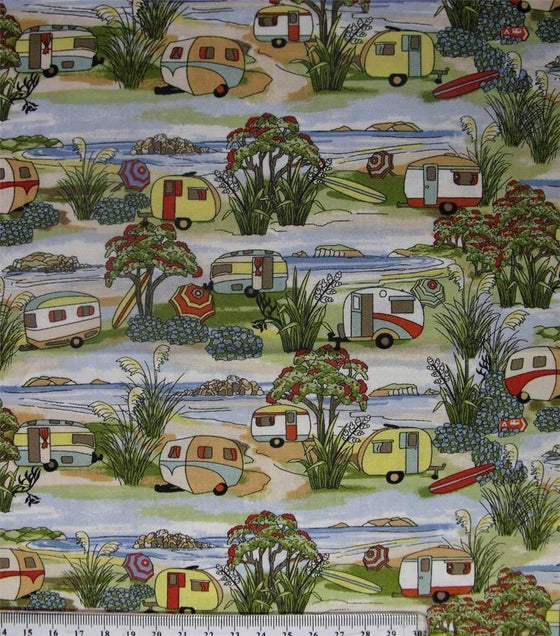 Patchwork Quilting Sewing Fabric CARAVANS RETRO Material Cotton FQ 50x55cm New