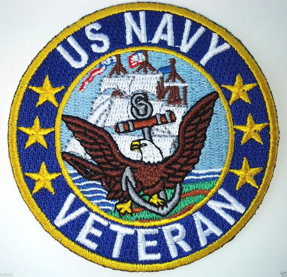 " US NAVY VETERAN " Military Veteran Biker 3" Rd. Patch P2413 E