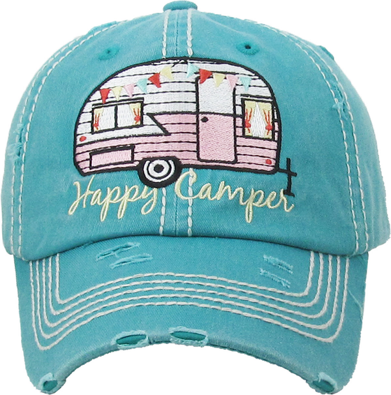 Happy Camper Men Women Baseball Cap Western Cowgirl Turquoise Hat
