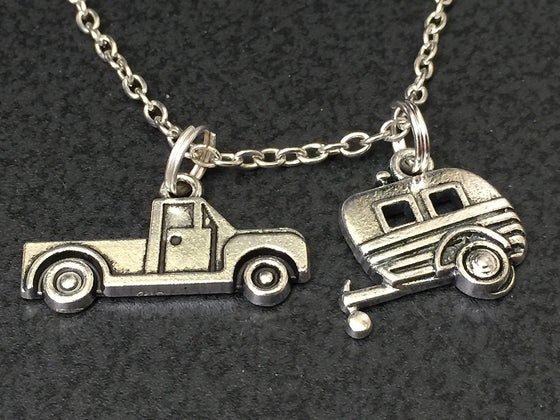 RV Camper with Truck Charm Tibetan Silver 18" Necklace BIN