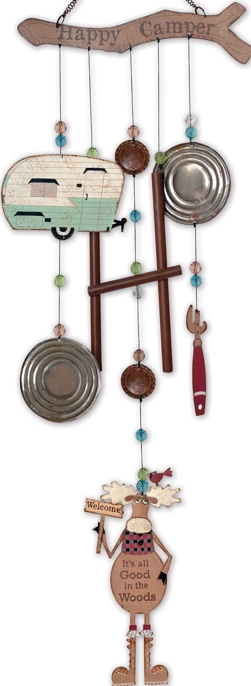 30" HAPPY MOOSE CAMPER WIND CHIME GARDEN VINTAGE TRAILER SHOES RV NEW MAKEUP
