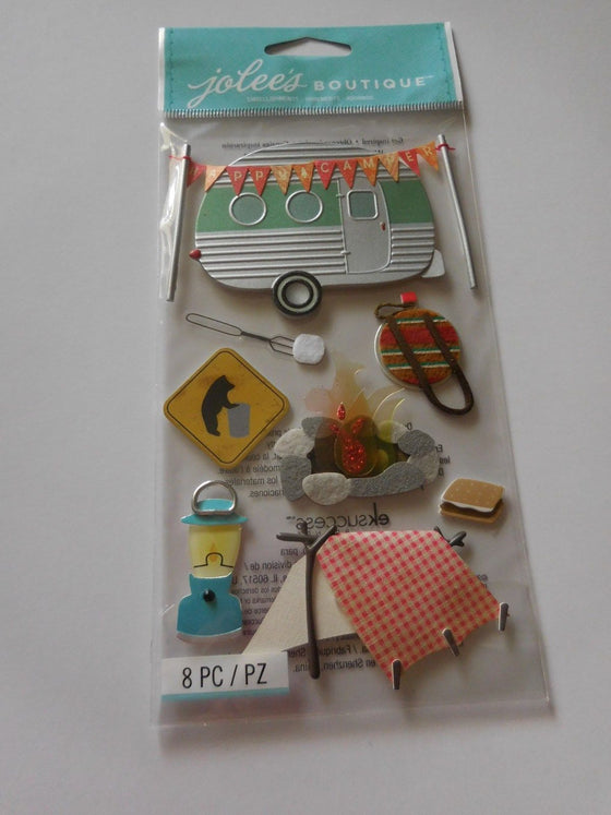 Scrapbooking Crafts Jolee's Stickers Happy Camper Retro Camping Fire Tent Smores