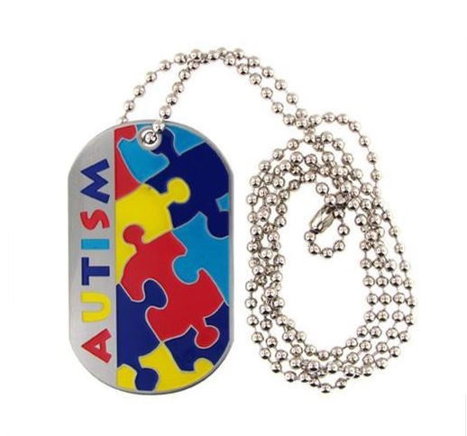 AUTISM Necklace Alert Medical ID Stainless Steel Dog Tag Emergency Jewelry ASD