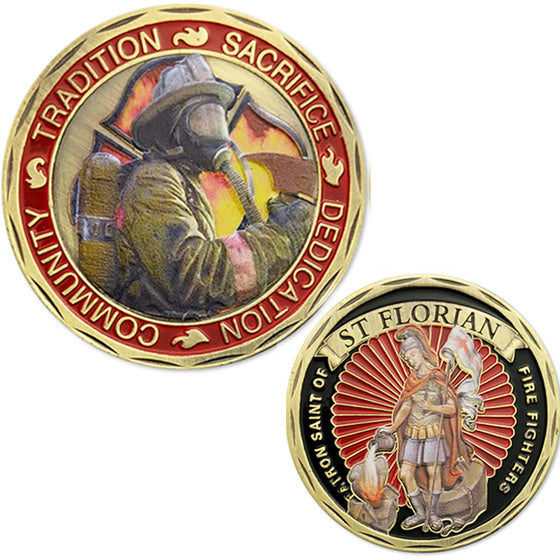 2PCS/SET Tradition Sacrifice Dedication Community ST Saint Florian Patron Saint Of Fire Fighters Challenge Coin US Coins Gift