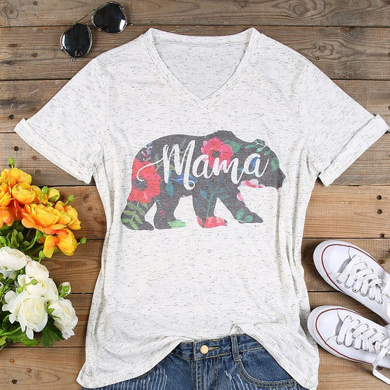 Camping Plus Size T Shirt  V Neck Floral mama bear